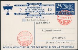 1928 - Pro Patria - Bundesfeierkarte - Flugpost - 1. August