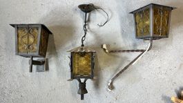 3 Aussenleuchten Metall Glas antik gebraucht
