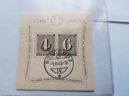 Bloc Centenaire du timbre poste suisse, oblit. Sonceboz.