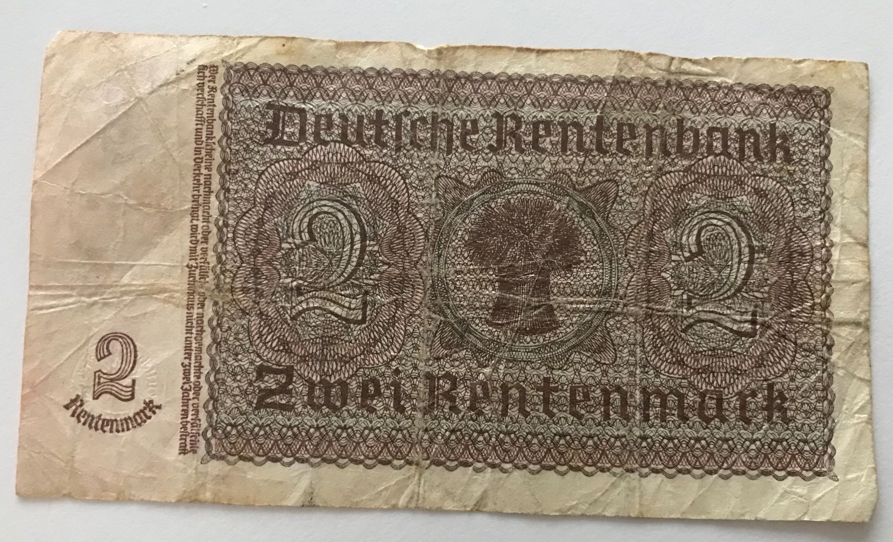 Banconote: Deutschland 2 Rentenmark 1937 – Usato da Algetshausen venduto da Carrhard 1