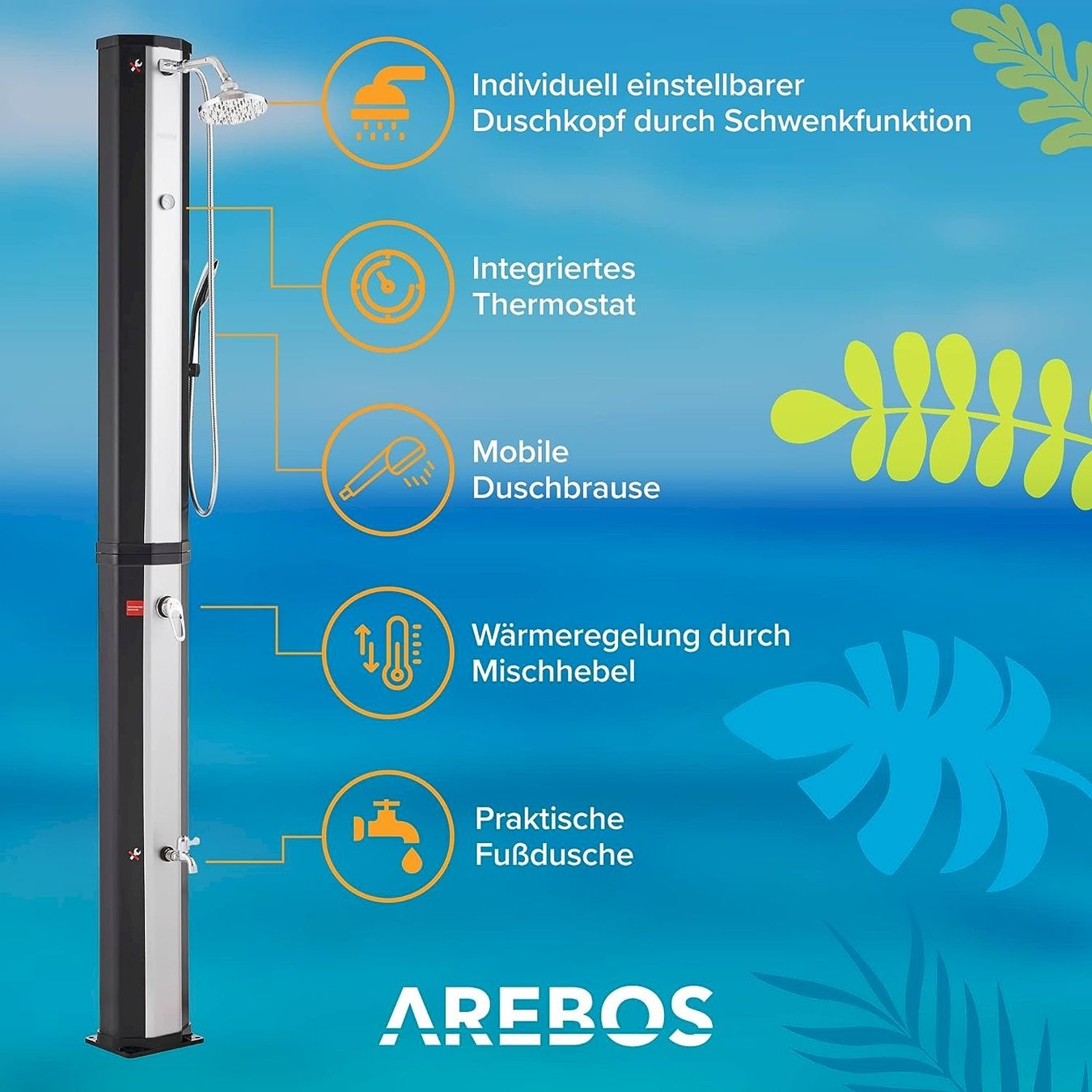 Piscine: AREBOS 60 L Solardusche schwarz/silber – Nuovo e nell'imballaggio originale da Bottighofen venduto da zaap 2