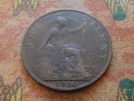 ROYAUME-UNI  OLD  One  Penny  1916