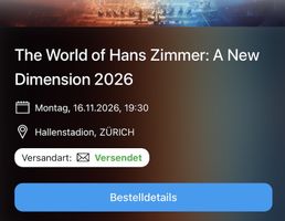 Hans Zimmer Konzert Ticket Hallenstadion 16.11.2026 Kat 1