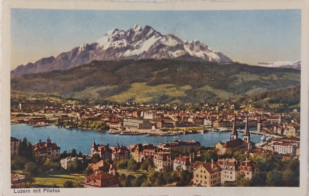 Cartoline postali: LUZERN mit Pilatus - Bahnhof - 1947 – Usato da Delémont venduto da Domdom1
