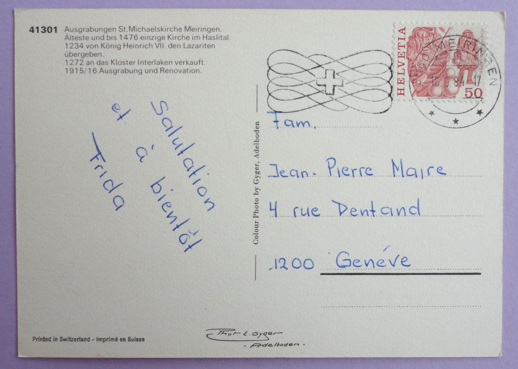 Cartoline postali: Kirche Meiringen – Usato da Fétigny venduto da Billy2miny 1