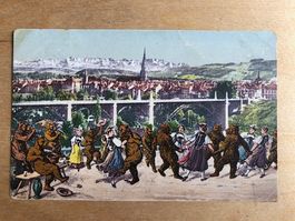 Antike Postkarte, Bärenkarte, Blick auf Alpen & Münster