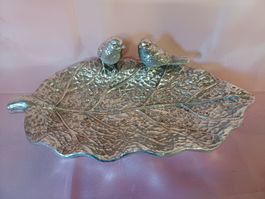 Dekoschale mit Vögel, Vogelbad, Polyresin, Farbe silber
