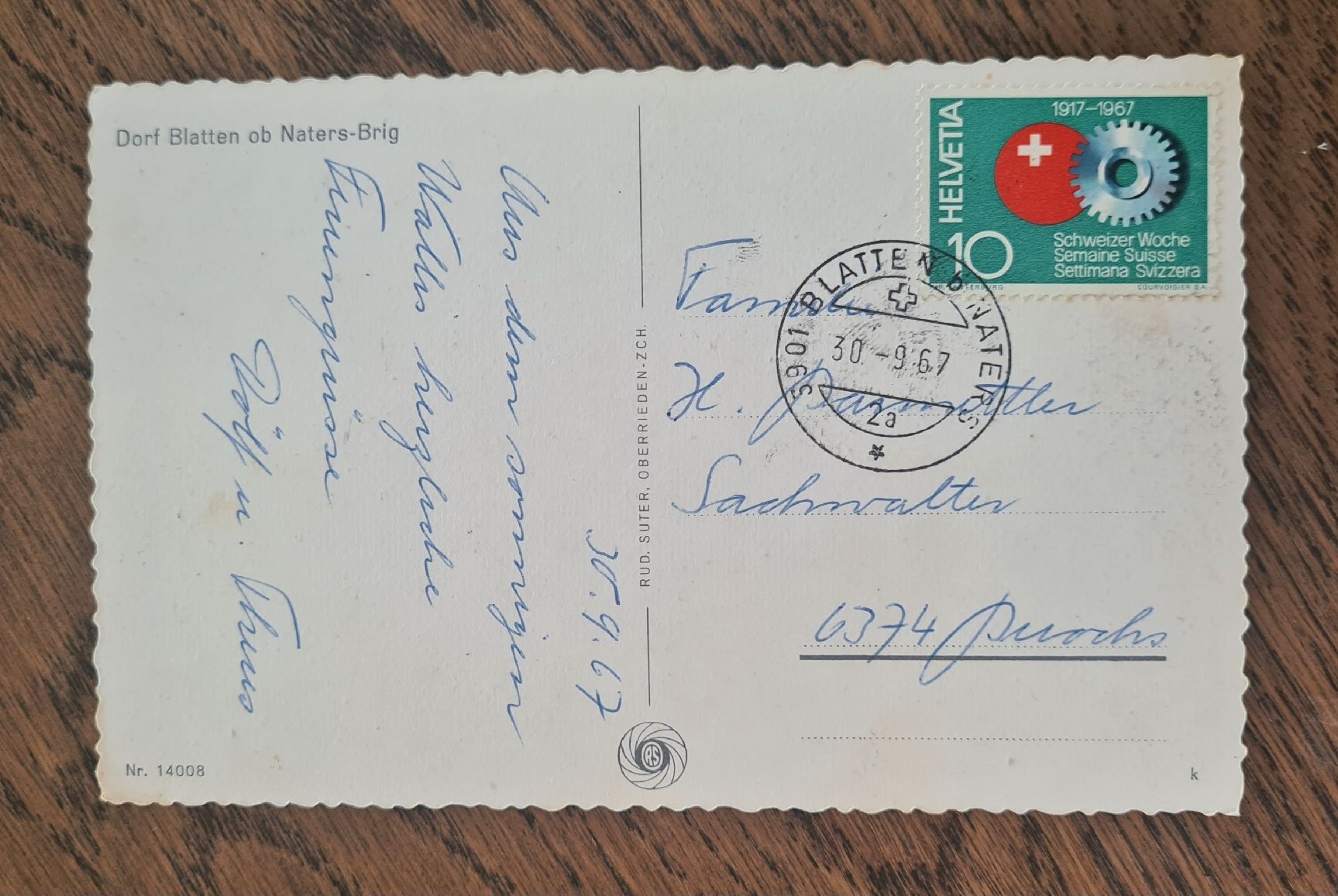 Ansichtskarten: Blatten 1957 – Gebraucht aus Ebikon von Donar50 1
