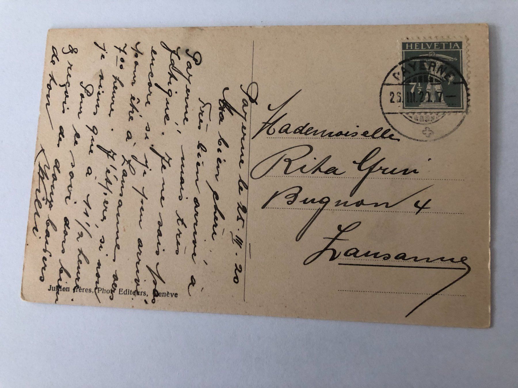 Cartoline postali: Payerne - Vue generale et la Gare  1920 – Usato da Pfäffikon ZH venduto da Waltoversand 1