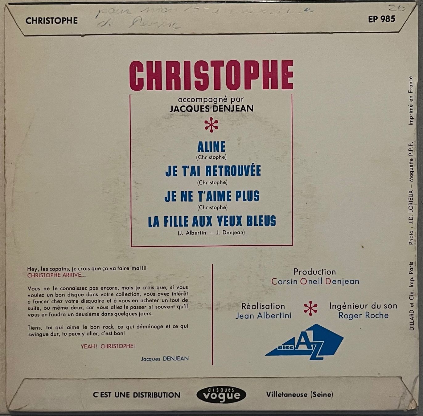 Vinyles: CHRISTOPHE - ALINE – D'occasion à Bussigny par vinyl-pas-cher 1