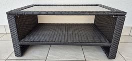 Gartentisch Rattan-Optik, mit Glasplatte, Ablage