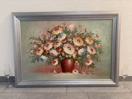 104 cmbreit x74 cm hoch Ölgemälde Blumenstrauss in Vase