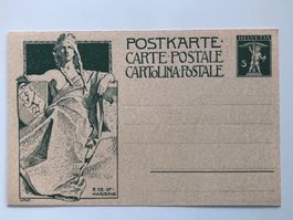 antike Postkarte, Tellknabe 5 Cts, Sonderausgabe 1909, neu