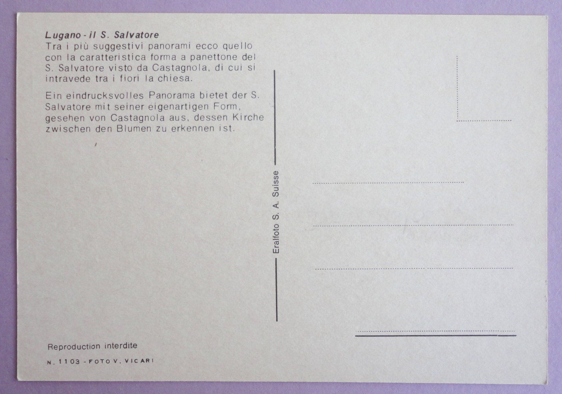 Cartoline postali: Lugano - Il S. Salvatore – Usato da Fétigny venduto da Billy2miny 1