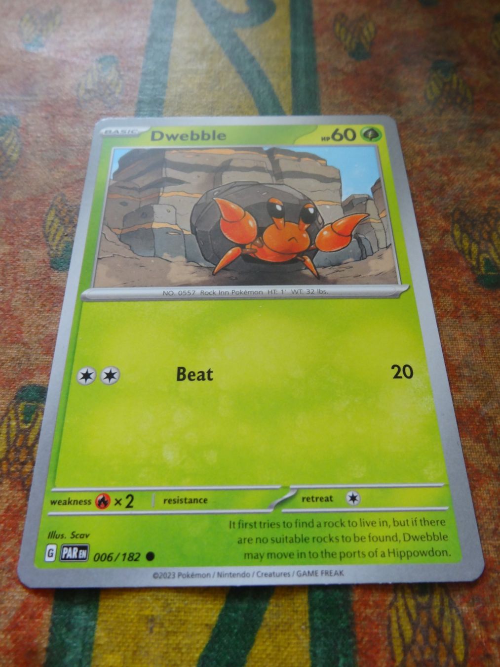 Pokémon Sammelbilder & Trading cards: POKEMON  Dwebble  G  PAR EN  006/182  HP60  2023 – Gebraucht aus Romanel-sur-Lausanne von Swift13