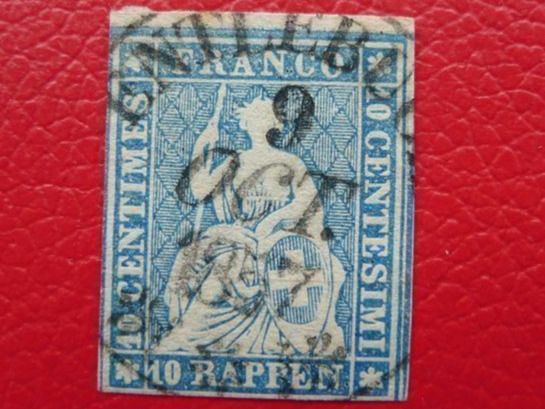 Tutti i francobolli: Strubel: 23C von ENTLEBUCH: 9.OCT.1857 mit Bogenrand. – Usato da Sursee venduto da Luzernerraute