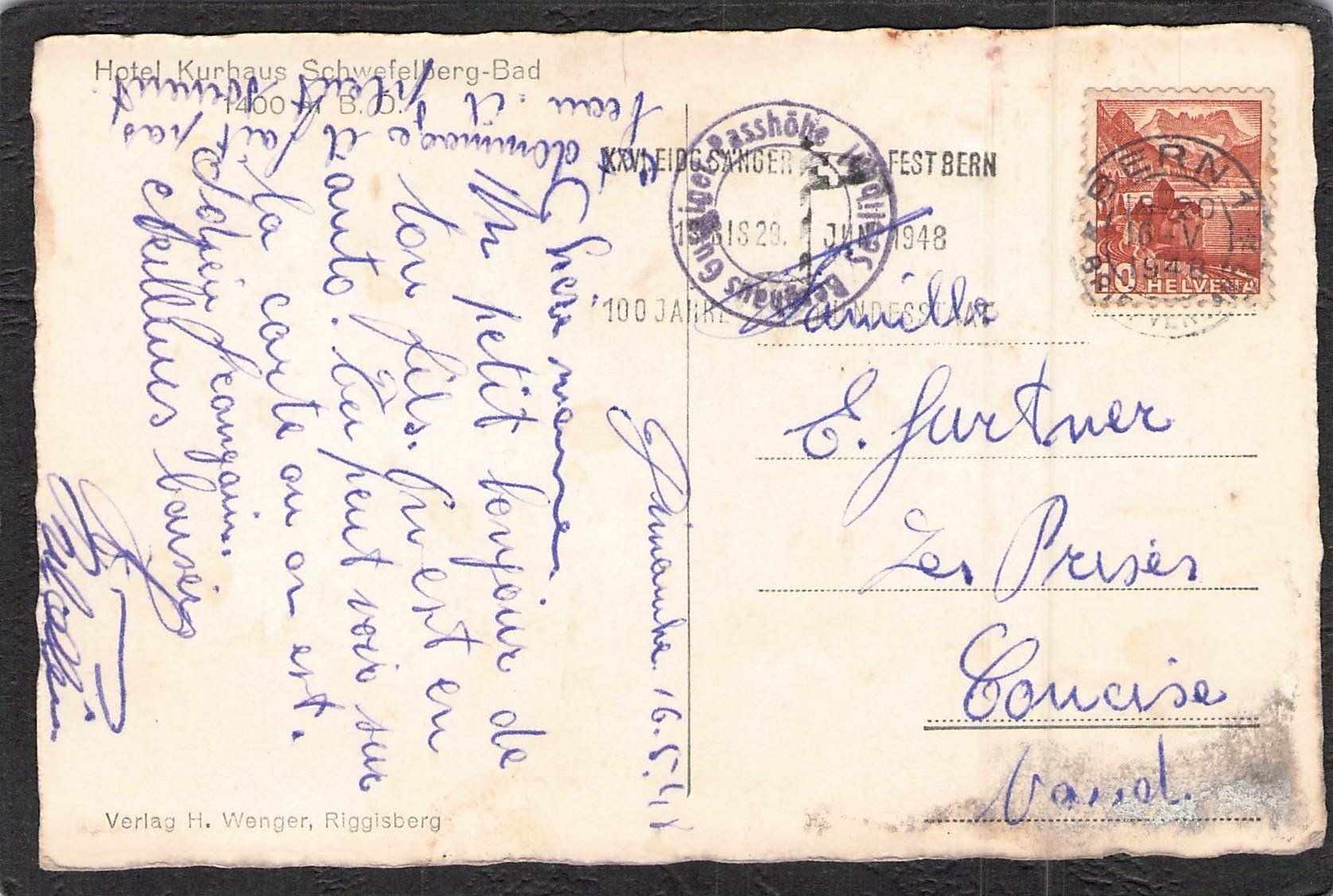 Ansichtskarten: ^Schwefelberg Bad,Hotel,Oldtimer , 1948 – Gebraucht aus Reichenburg von Pipo-67 1