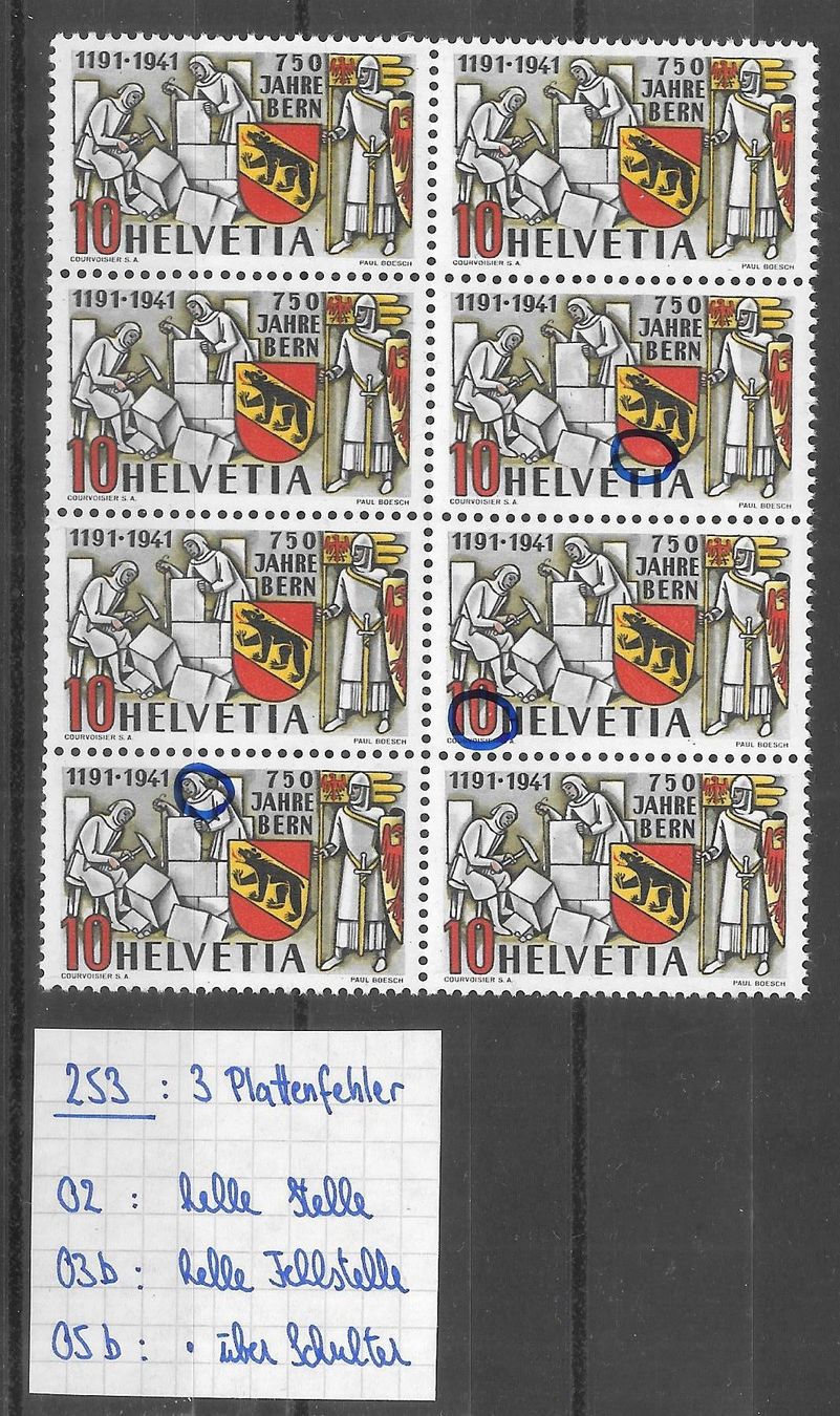 Tutti i francobolli: Abarten 253.2.02.a / 253.2.03.b / 253.2.05.b ** 6.9.1941 – Nuovo (secondo la descrizione) da Olten venduto da clotaldi