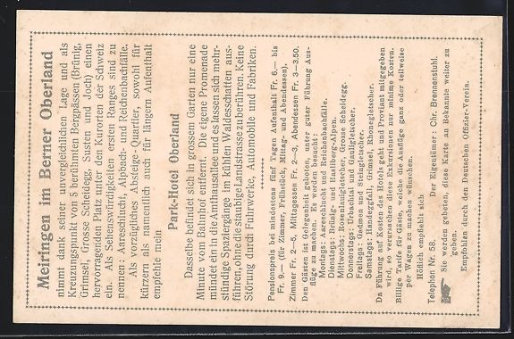 Cartoline postali: Meiringen, Parkhotel mit dahinterliegend – Usato da Berlin venduto da bartko-reher 1