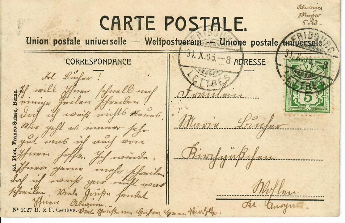 Ansichtskarten: Fribourg – Gebraucht aus Hochdorf von Ziegel-16 1