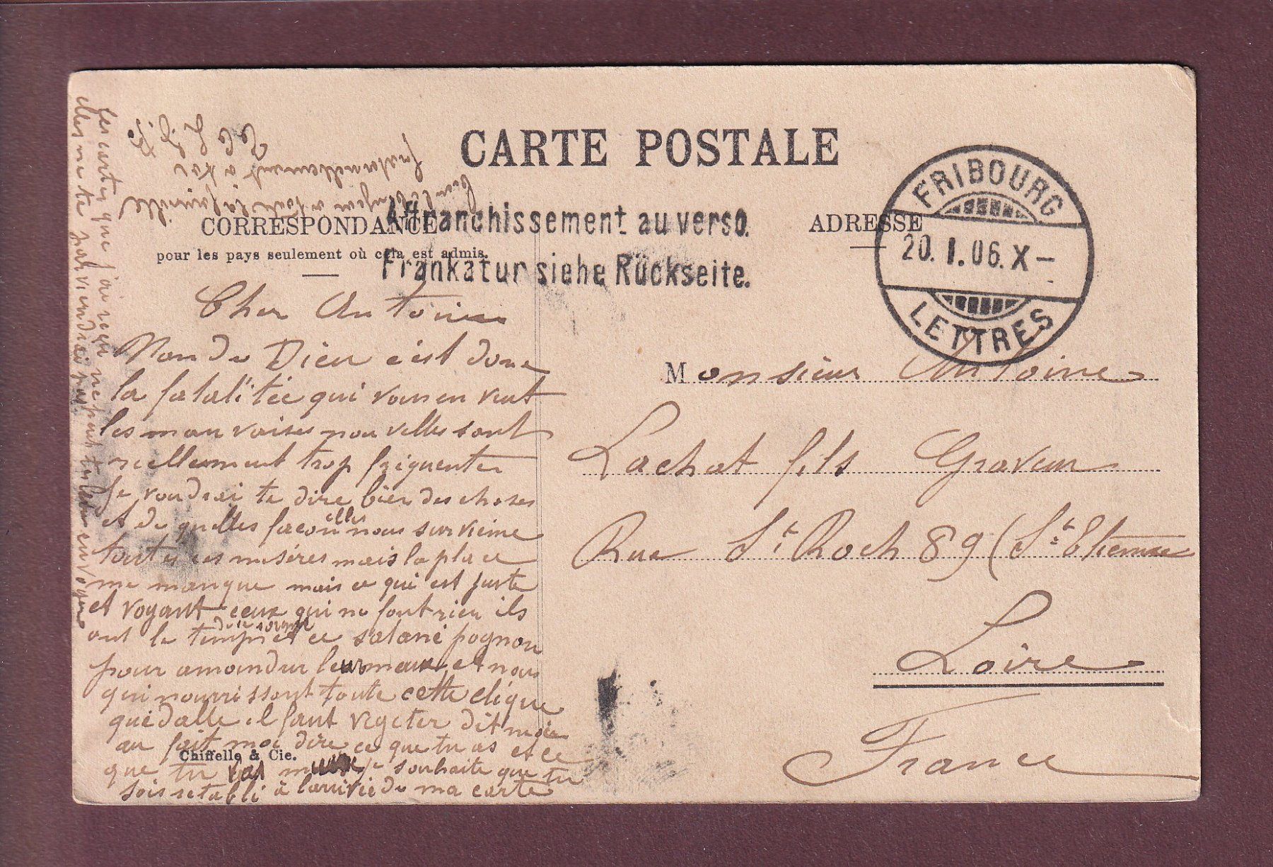 Ansichtskarten: FRIBOURG - Porte de Berne - 1906 – Gebraucht aus Pully von nicecards 1