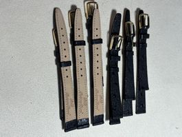 6 neue schwarze Lederbänder 12 mm mit gelben Schliessen