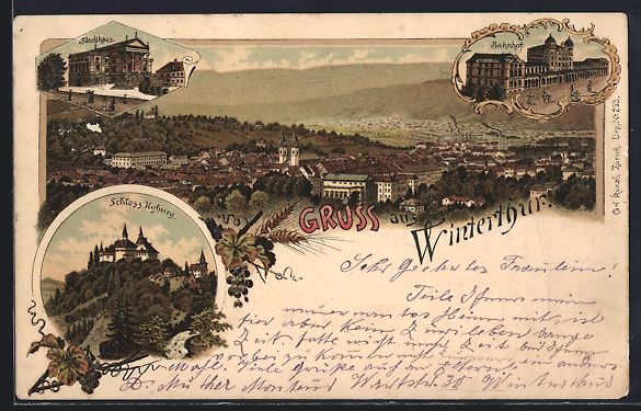 Ansichtskarten: Litho Winterthur, Bahnhof, Schloss Kybur – Gebraucht aus Berlin von bartko-reher