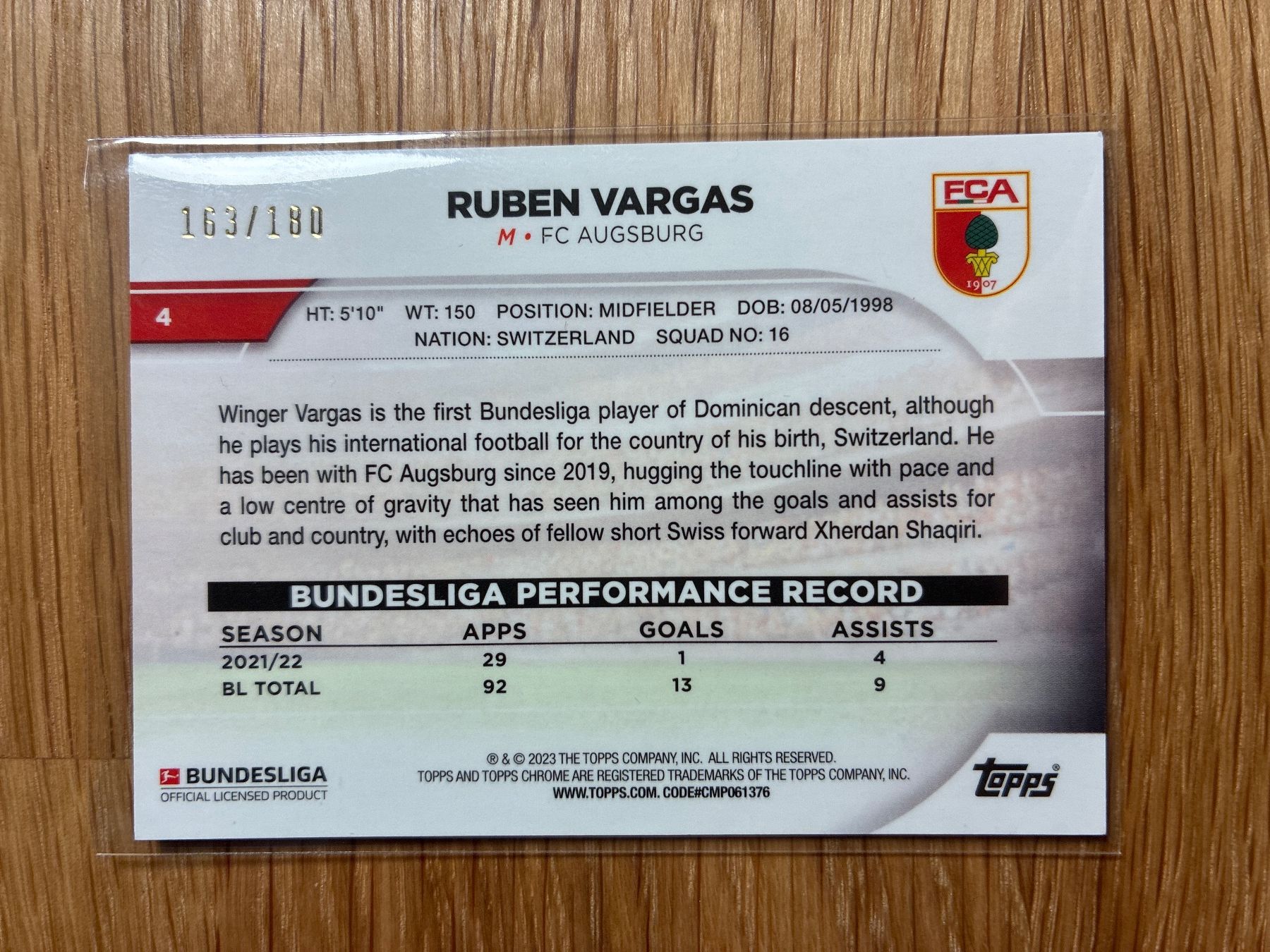 Topps Sammelbilder & Trading cards: Topps Chrome Ruben Vargas /180 – Gebraucht aus Wangenried von Garagara 1