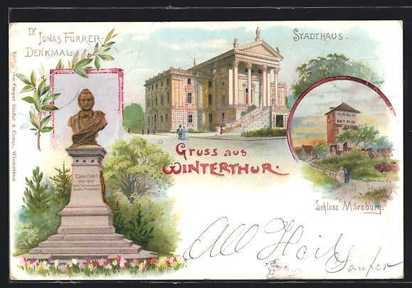 Cartoline postali: Litho Winterthur, Stadthaus, Schloss M – Usato da Berlin venduto da bartko-reher