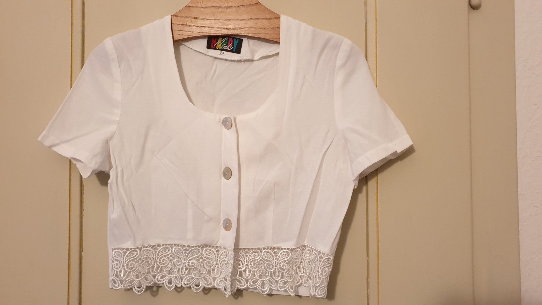 Camicette: Bluse kurz-weiss Baumwolle Happy Mode 34 – Usato da Biel/Bienne venduto da Bormida64