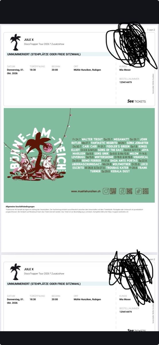 Biglietti: Jules X Konzert ticket 1.10.2026 – Nuovo (secondo la descrizione) da Reinach AG venduto da Serainazo