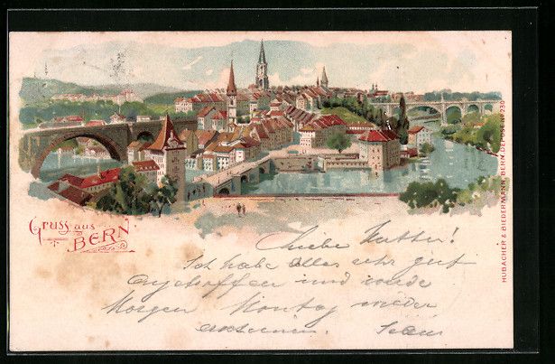 Ansichtskarten: Litho Bern, Panoramablick auf die Stadt – Gebraucht aus Berlin von bartko-reher