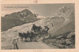 Furka VS Furkastrasse Rhonegletscher Postkutsche belebt