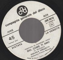 7 " CINQUETTI GIGLIOLA / GINO PAOLI DIO COME TI AMO / LA CAR
