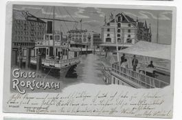 Gruss aus Rorschach, Hafen bei Nacht um 1900🛳️