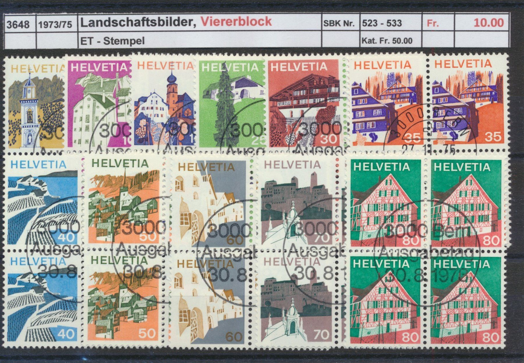 Tutti i francobolli: 1973/75 Landschaftsbilder, Viererblock, ET - Stempel – Usato da Winterthur venduto da Zupogeru