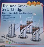 Tee-/Grog-Set, 12-tlg., Glas/Edelstahl, neu