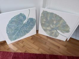 Blatt Relief Bilder, 2er Set, Wanddeko, Kunst, Top Zustand