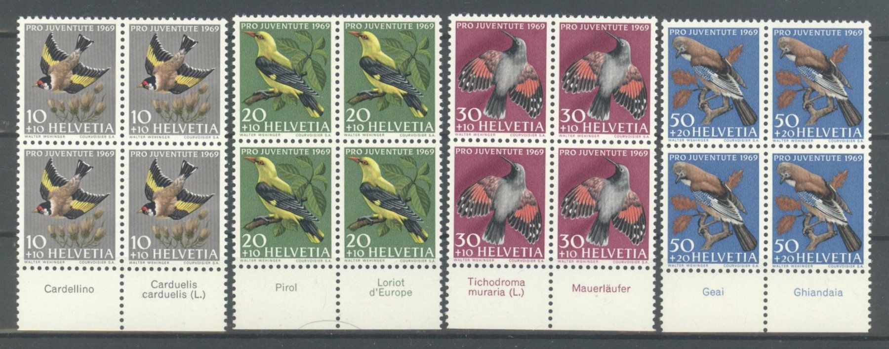 Alle Briefmarken: 1969, Pro Juventute, Viererblöcke ** – Gebraucht aus Willisau von Vollstempel