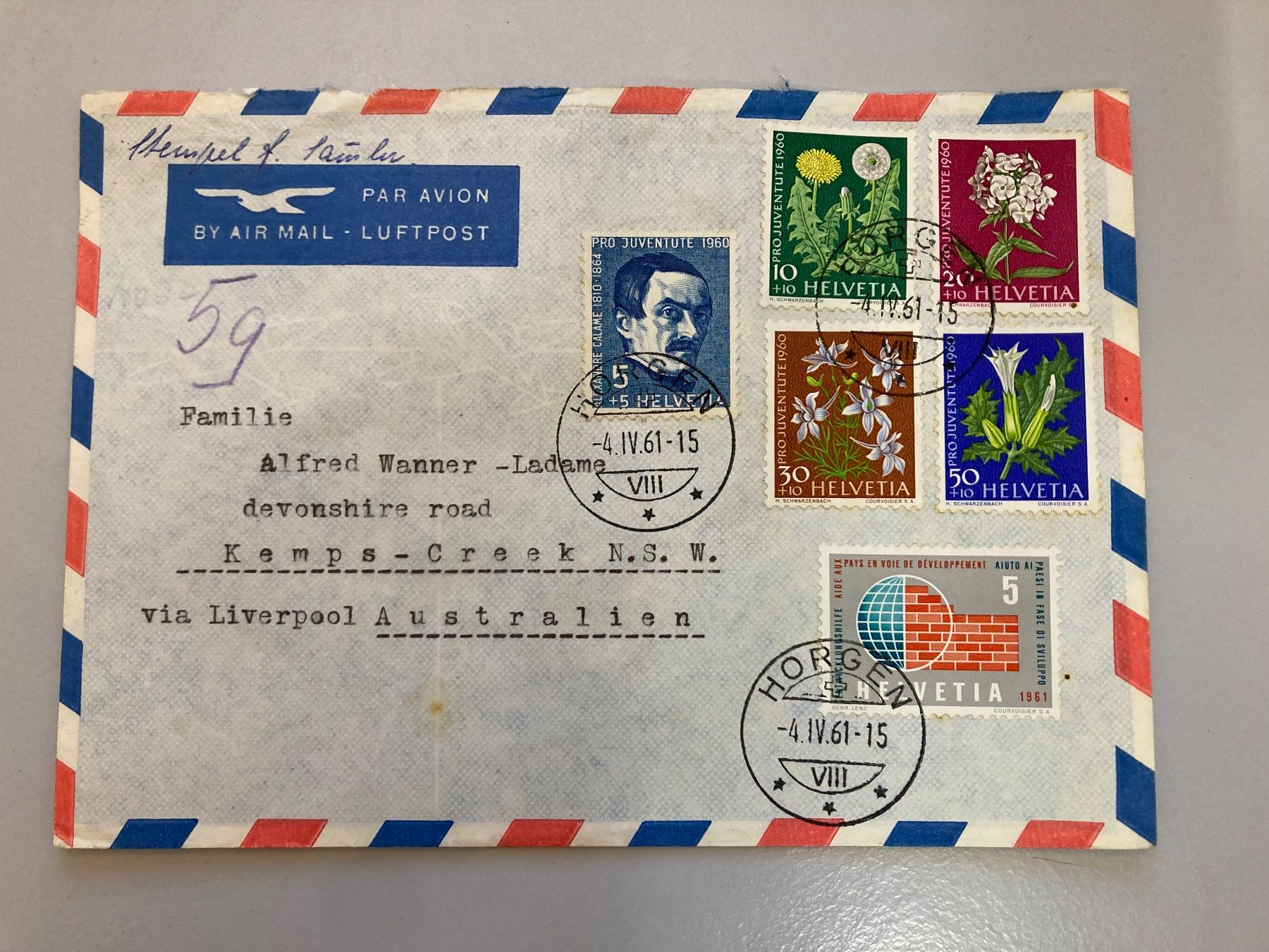 Tutti i francobolli: Luftpostbrief mit Pro Juventute Marken 1960 – Usato da Solothurn venduto da ehe_8spw