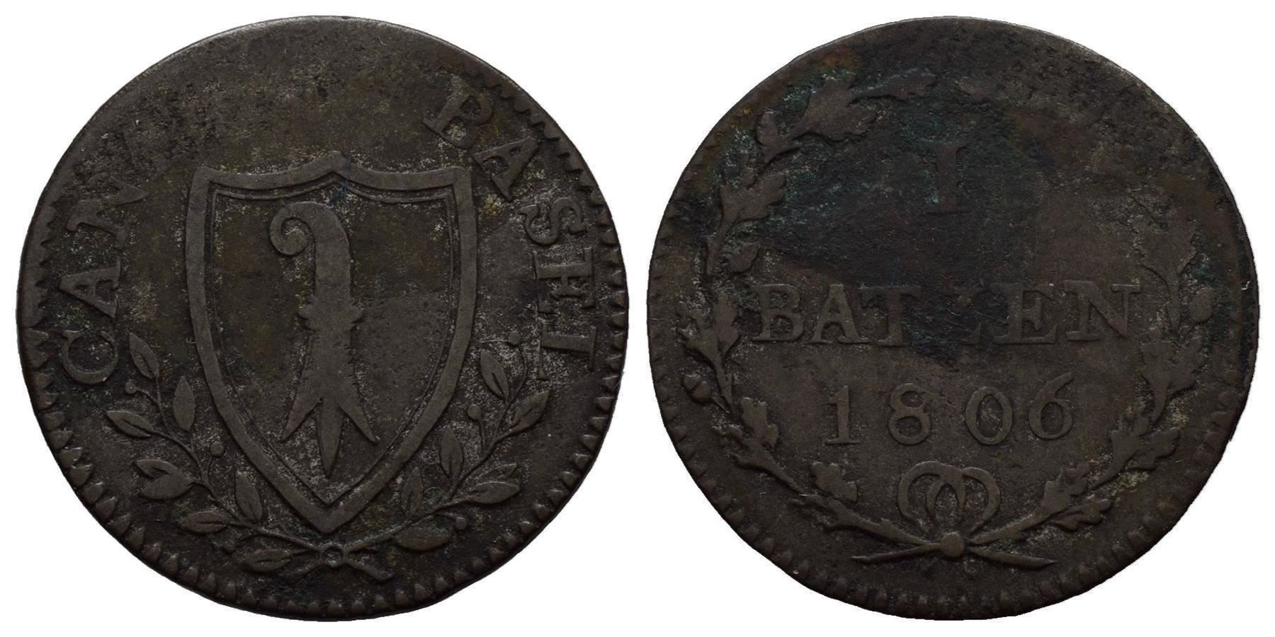 Alle Münzen: Basel Batzen 1806  /2423 – Gebraucht aus Trimbach von Solothurn1