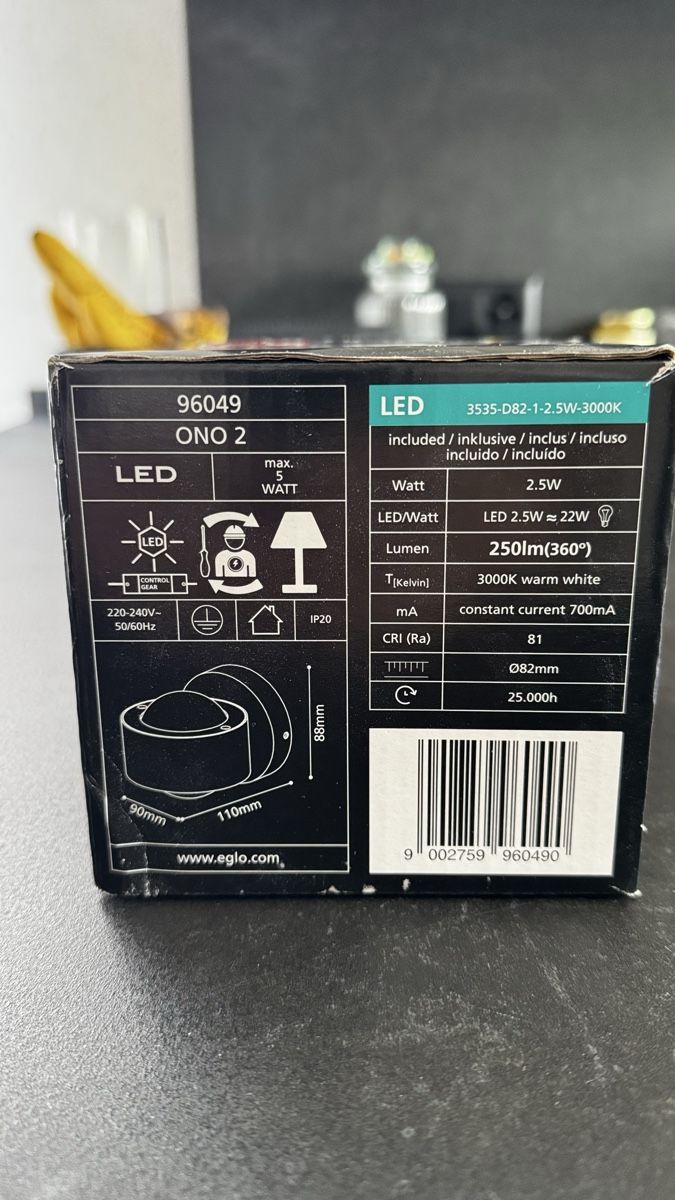Eglo Lampade: 2 Stk. Eglo Wandleuchte Ono, anthrazit – Nuovo (secondo la descrizione) da Gossau ZH venduto da Celestino_2.0 2