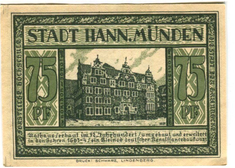 Billets de banque: Notgeld "75 Pfennig. Hann. Münden 1922" – D'occasion à Basel par Butsch5 1