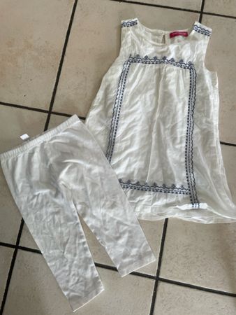 Sommer-Set: Weiss-blaues Kleid & Leggings Gr. 98, leicht