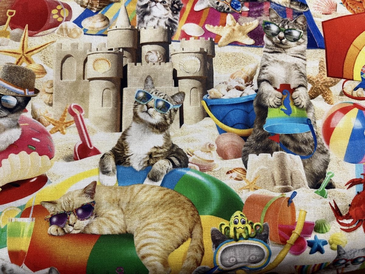 Tessuti: Patchworkstoff lustige Katzen bunt Strandleben – Nuovo (secondo la descrizione) da Seuzach venduto da KreativmitStoff 2