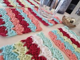 6 Coaster Untersetzer Glas Tasse Deko Muschelmuster gehäkelt