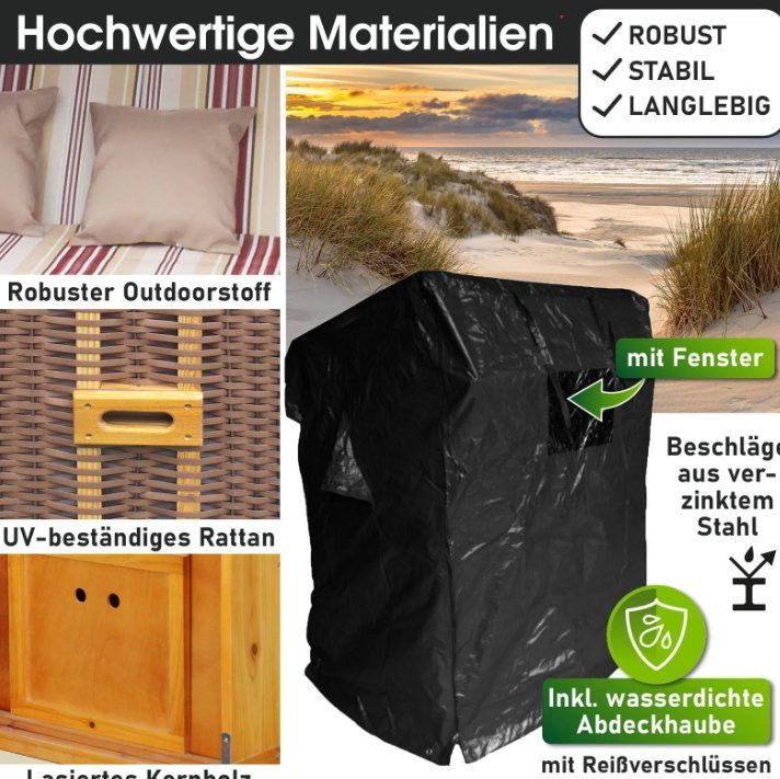 Liegen & Liegestühle: Strandkorb 3-Sitzer + Schutzhülle - Rot/Beige Gestreift – Neu und originalverpackt aus Wallenwil von toesstal-vertrieb 6