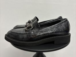 Vario schwarze Loafer mit Schnalle 39 Glitzer Leder
