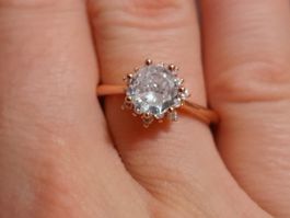 Ring mit Zirkonia, vergoldet 585, verstellbar (all size)