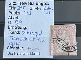 Seltene STRUBEL-MARKE Znr. 24F.a, Signiert + Befund Hermann